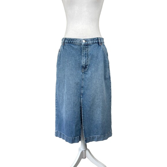 Free People / We The Free Wild Roses Denim Midi Skirt Sz 29 Boho Hipster Retro - Picture 3 of 16